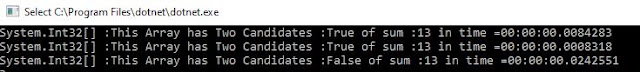 Given an array of integers, and a target value determine if there are two integers that add to the sum using C#